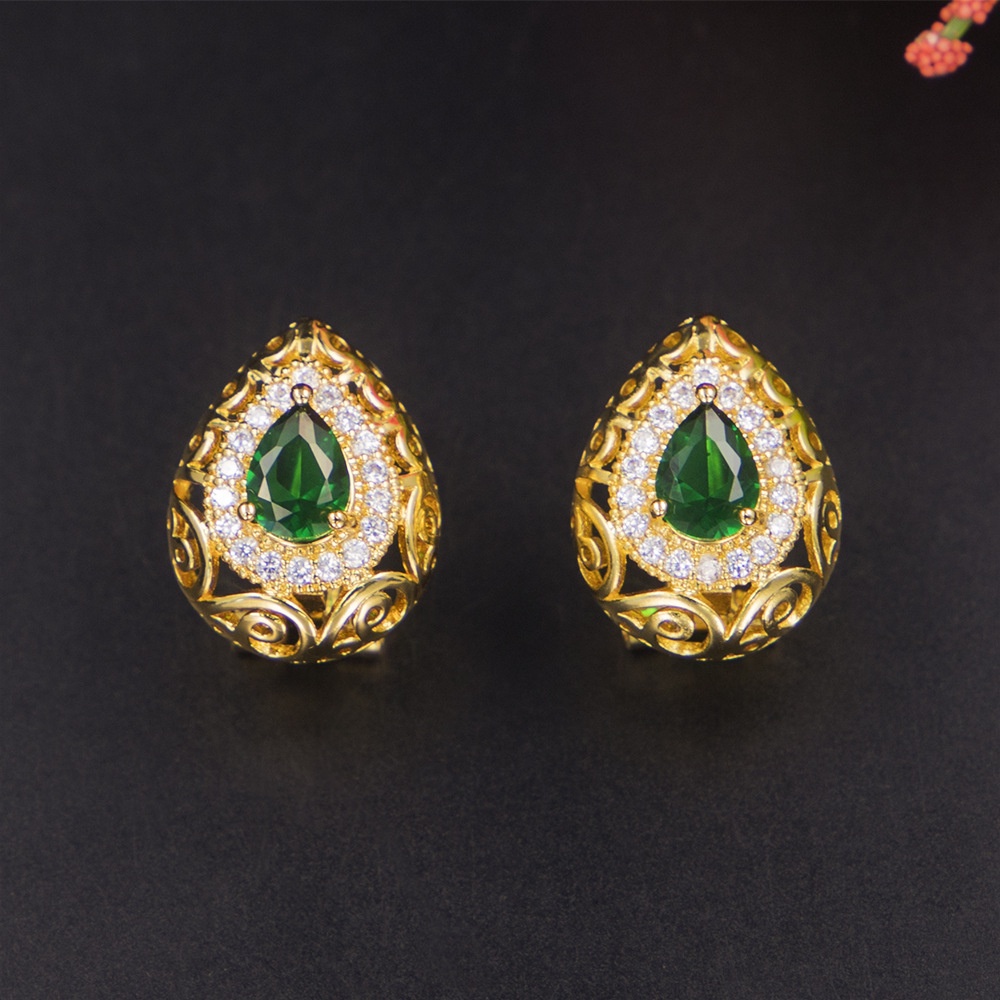 [Ảnh thật] Bộ trang sức Zircon mạ Đồng vàng Rodium cao cấp chống han rỉ bảo vệ môi trường