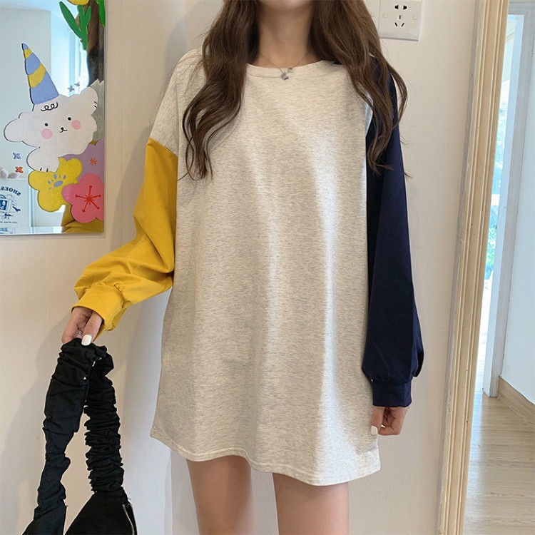 Áo Thun Tay Dài Phối Màu Sắc Tương Phản Cá Tính 198524 Áo Nỉ Form Rộng Thời Trang Hàn Quốc Dễ Phối Đồ