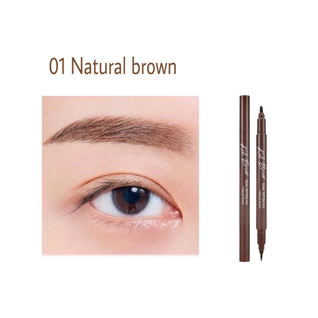 Chì kẻ mày Clio Kill Brown Dual Tattoo Pen Set 02 Light Brown - HONGS BEAUTY