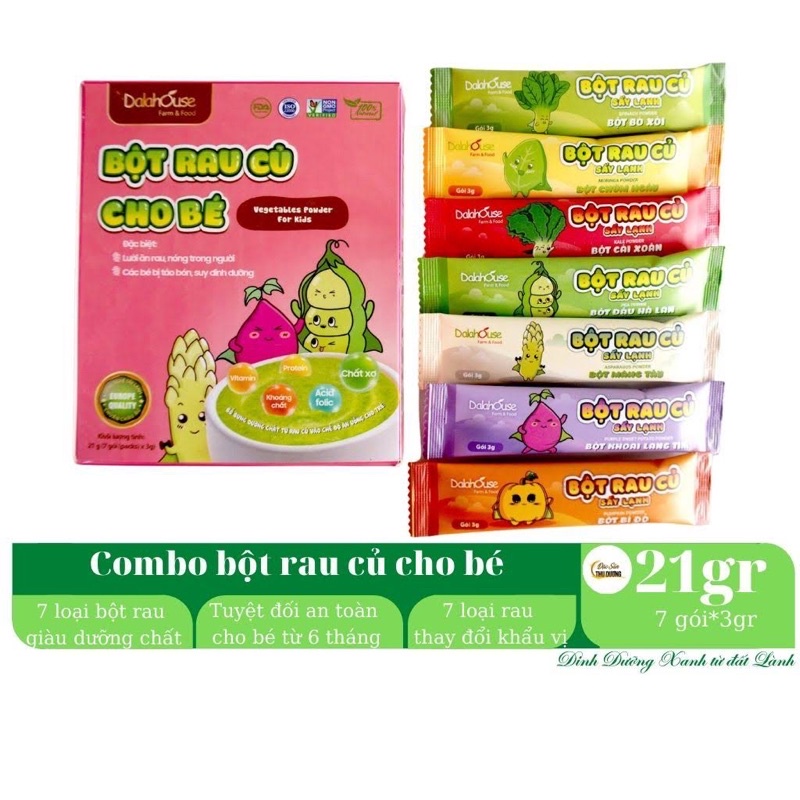 Combo bột rau dinh dưỡng 7 gói cho bé ăn dặm Dalahouse date 9/2023