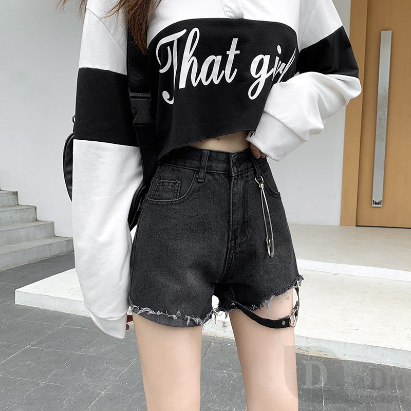 Quần short jean lưng cao phong cách Hàn Quốc thời trang cho nữ
