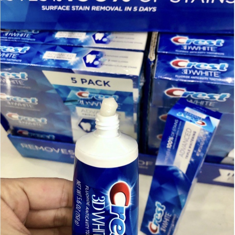 Kem đánh răng Crest 3D White Advanced Whitening 170gr và Vivid Mint 150gr Mỹ - Trắng răng / Chống ê buốt, sạch mảng bám