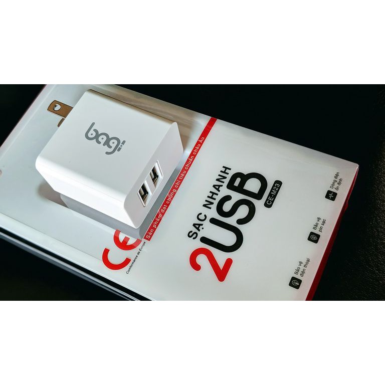 Cốc sạc nhanh iphone PD 18w Bagi 2 USB typeC QC 3.0