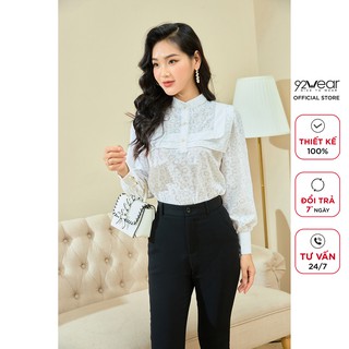 Áo sơ mi nữ 92WEAR công sở dài tay 2 lớp bèo vai ASA1797