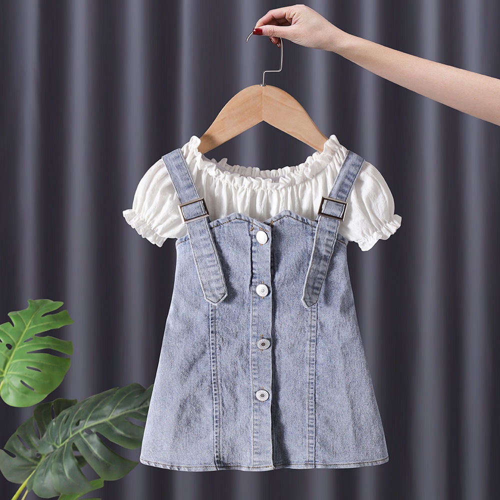 Đầm Bé Gái Set Áo Váy Yếm Denim Thời Trang Mùa Hè Cho Bé Gái Quần Áo Trẻ Em Váy Công Chúa Bé Gái