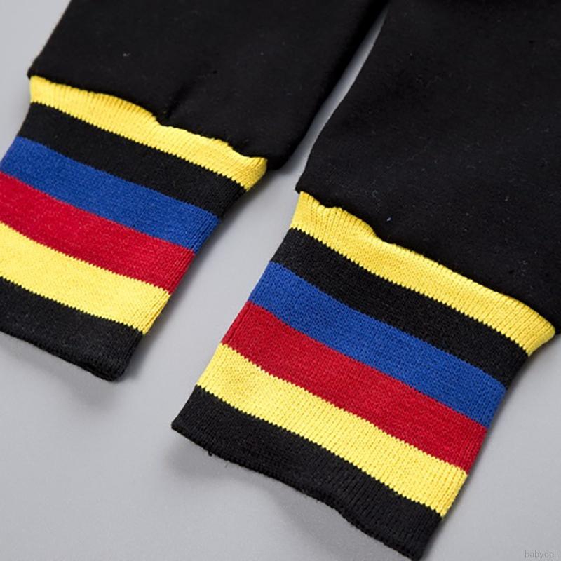 Set áo thun cổ tròn dài tay in hình cầu vồng + quần ngắn cho bé gái