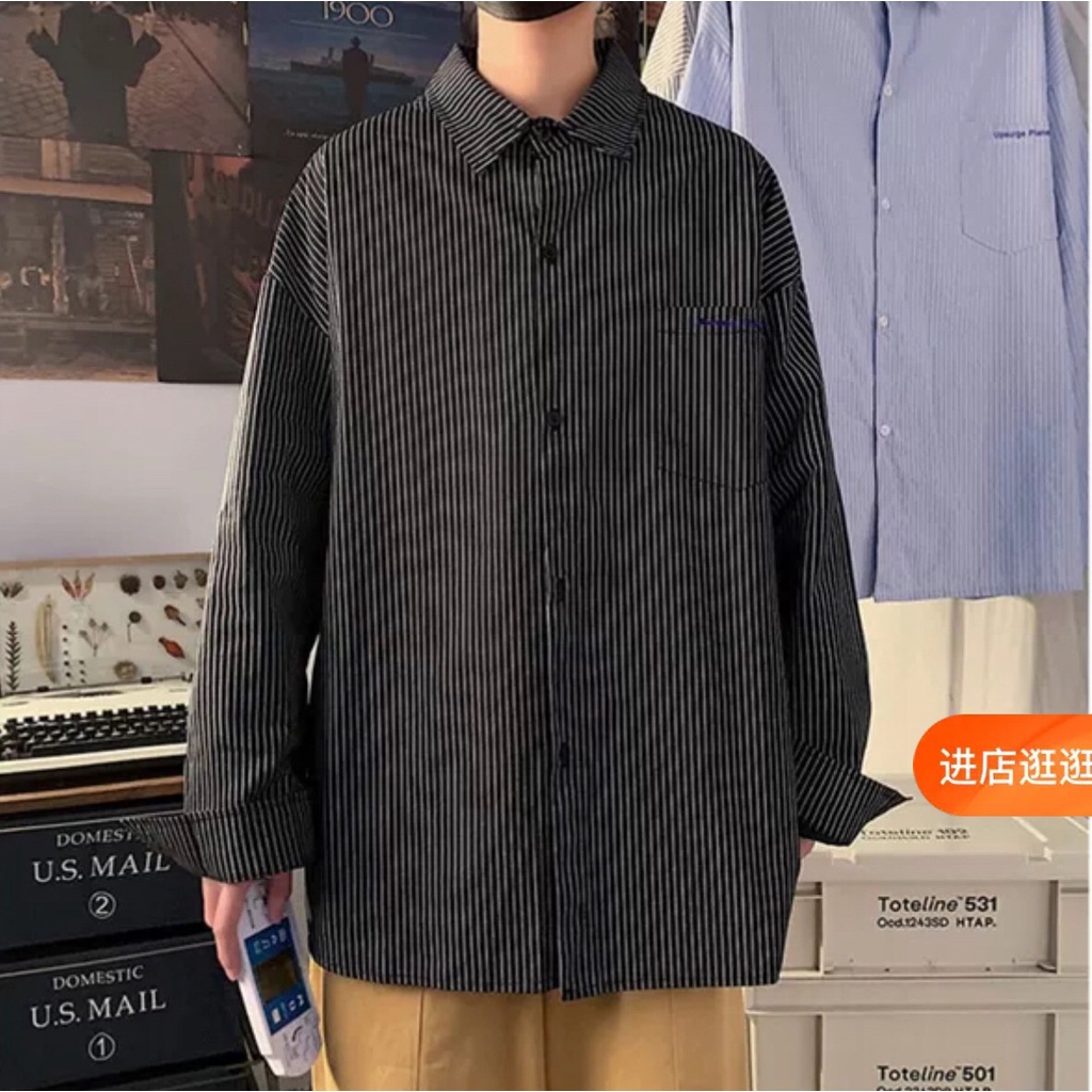 Áo sơ mi nam kẻ dọc , màu sắc trẻ trung đơn giản phong cách Hàn Quốc 2021