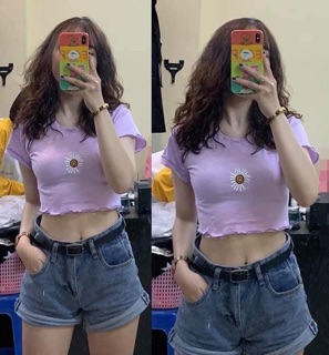 ÁO CROPTOP THÊU HOA CÚC