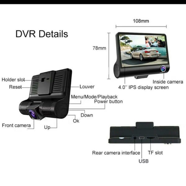 Camera hành trình ô tô 3 mắt camera, màn hình 4 inh full HD, ghi hình đa chiều có tặng kèm thẻ nhớ 32GB | BigBuy360 - bigbuy360.vn