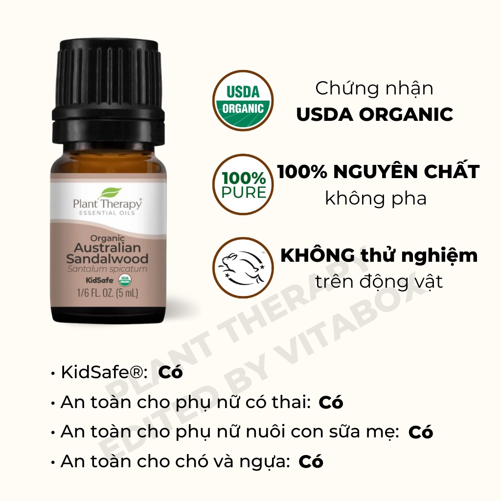Plant Therapy - Tinh dầu hữu cơ Gỗ Đàn Hương Úc  - Organic Kidsafe essential oil