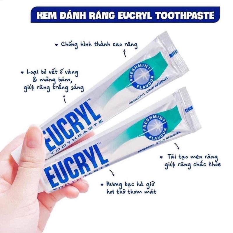 Bột và kem tẩy trắng răng Eucryl Tooth Powder Mỹ làm sạch các vết ố, mảng bám lâu ngày - CO093