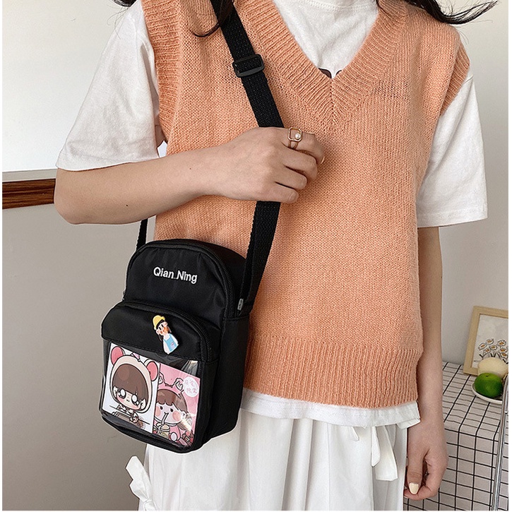 Túi chéo đeo vai nữ cute ngăn trong suốt đựng điện thoại đi chơi chụp ảnh xinh chống nước tiện lợi giá rẻ
