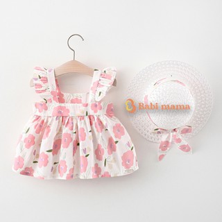 Set Váy Bé Gái Xòe Hoa Xinh Xắn Kèm Nón Duyên Dáng Cho bé từ 8-21kg V27-2021
