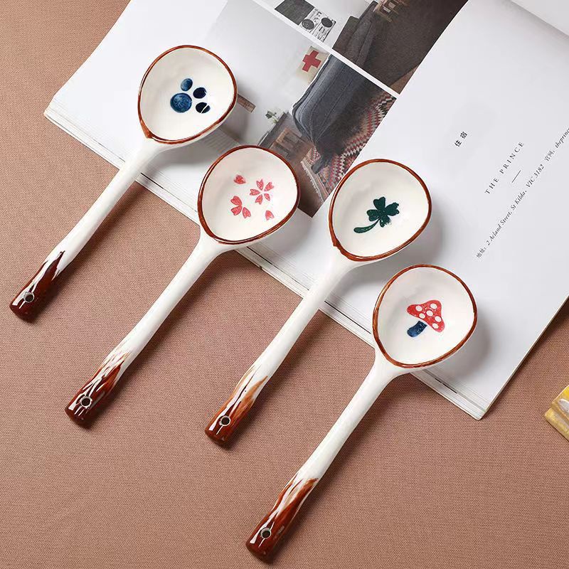 Thìa gốm sứ tròn ăn cơm in hình đáng yêu, muỗng sứ cao cấp trang trí bàn ăn – TUHUHOUSE