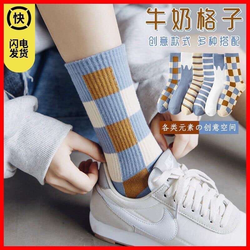 5 đôi tất kẻ cờ caro cổ cao dáng thể thao siêu hot