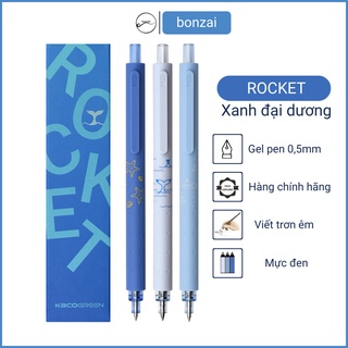 Bộ 3 bút gel Kaco Rocket Xanh Đại Dương mực đen ngòi 0,5mm (Hàng chính hãng)