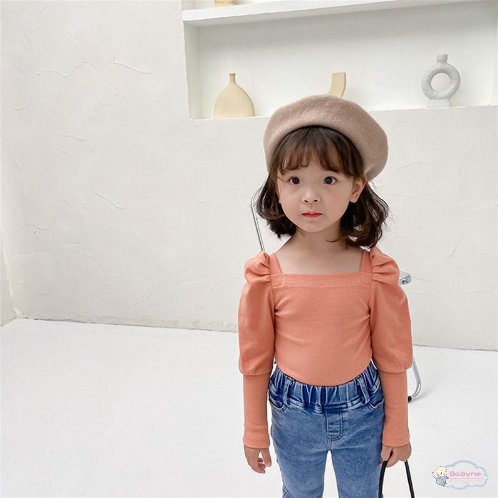 Áo Thun Tay Dài Phồng Thoáng Khí Thời Trang Hàn Quốc Cho Bé Gái