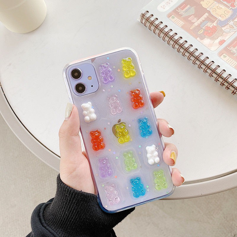 Ốp điện thoại trong suốt mẫu hình gấu 3D dễ thương màu kẹo cho iphone X XS Max XR 8 8plus 7 7Plus 6 6S plus