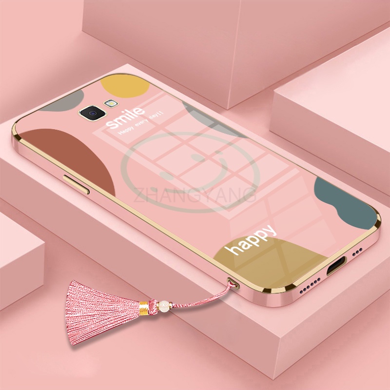Ốp Điện Thoại TPU Silicon Mạ Điện Hình Mặt Cười Kèm Dây Đeo Cho Samsung J7 J7 prime