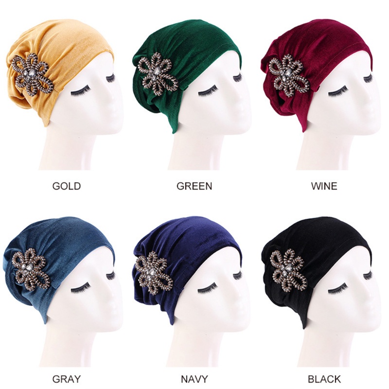 Khăn Trùm Đầu Turban Bằng Nhung Đính Đá Phong Cách Hồi Giáo Cho Nữ
