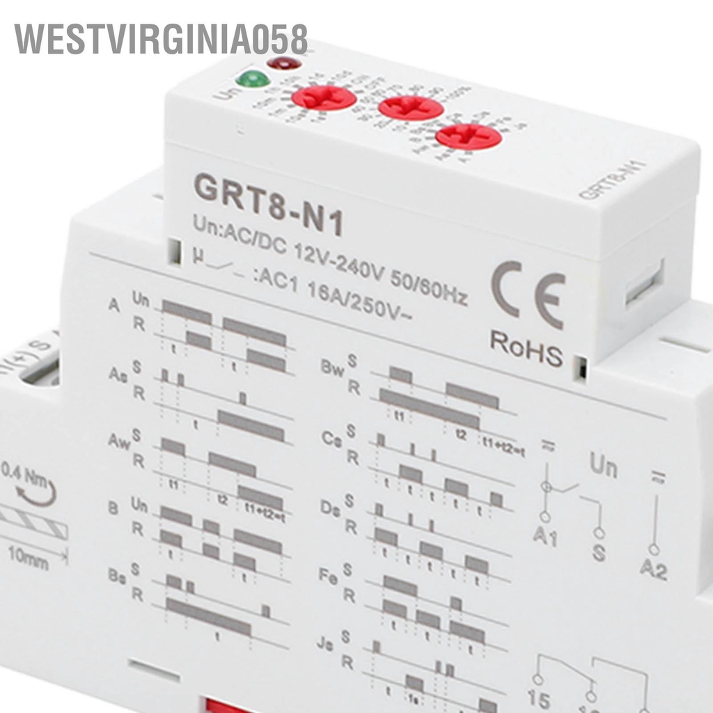 Westvirginia058 Chuyển tiếp thời gian đa chức năng 0 1 giây đến 10 ngày Điều chỉnh độ chính xác cao Công tắc hẹn giờ với chỉ báo AC DC 12‑240V