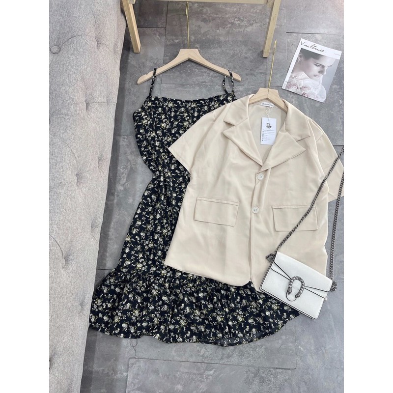 🎀 SET VÁY 2 DÂY ĐUÔI CÁ HOA NHÍ MIX ÁO BLAZER BE🍓