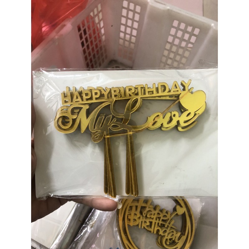 Topper chữ happy birthday bó hoa, bánh sinh nhật