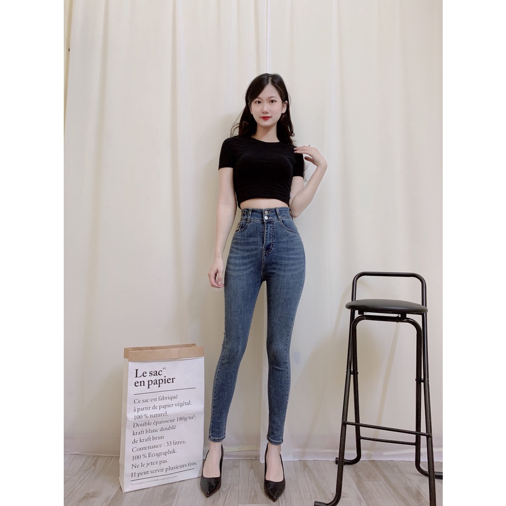 Quần Jean nữ Lưng cao thêu cạp, quần bò nữ skinny có túi vải Jean mềm, co dãn. | BigBuy360 - bigbuy360.vn