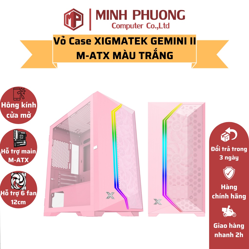 Vỏ case XIGMATEK GEMINI II 3FB - Gaming M-ATX- Kèm 3 Fan XIGMATEK X22B - Màu Hồng