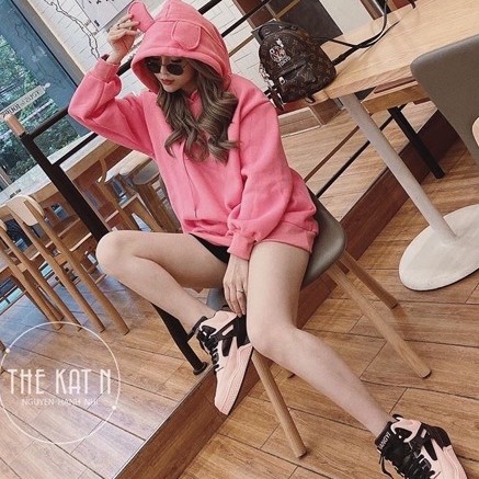 áo hoodie nữ trơn có mũ tai thỏ chất nỉ bông | BigBuy360 - bigbuy360.vn