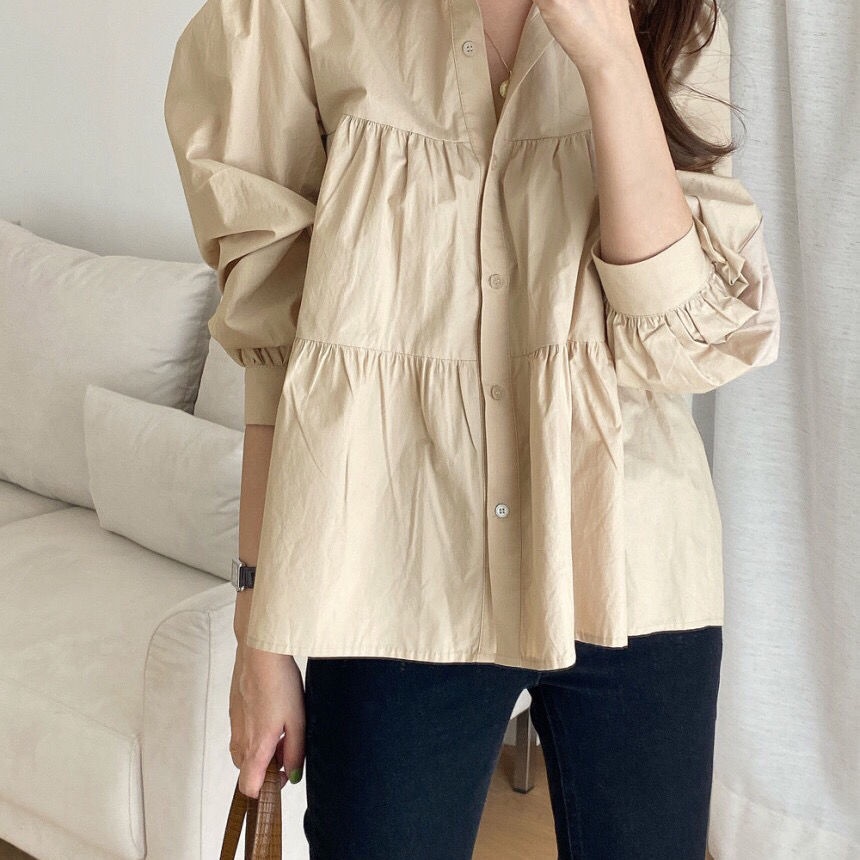 Áo Sơ Mi Tay Dài Dáng Rộng Thiết Kế Đơn Giản Thời Trang Hàn Quốc Cho Nữ