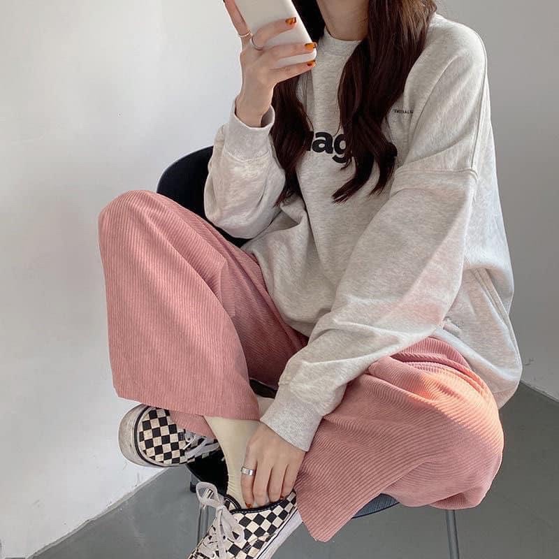 Set áo nỉ quần nhung hồng