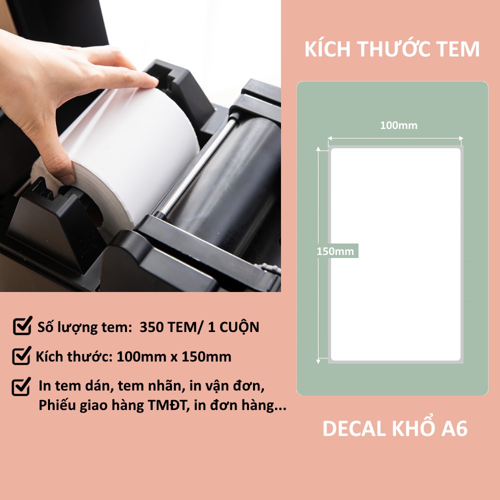 Giấy in nhiệt (giấy XK l1 850gam) A6 khổ 100*150mm cuộn 50m in đơn hàng các sàn thương mại điện tử và các bên giao hàng