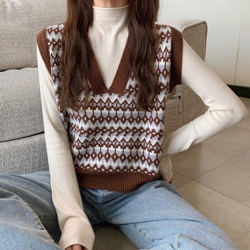 Áo Tank Top Dệt Kim Cổ Chữ V Phong Cách Retro Thời Trang Xuân Thu Cho Nữ | BigBuy360 - bigbuy360.vn