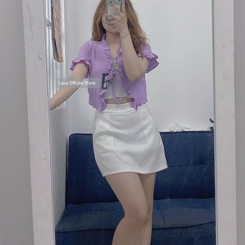 Áo Croptop Ngắn Tay Kiểu Gân Bèo Cột Nơ Trước UlzzangTuyết's House A30-1