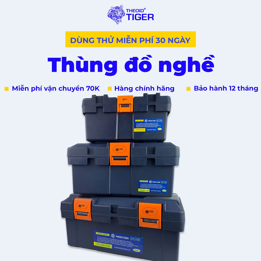 Thùng Đồ Nghề Theoid Tiger có 4 kích thước, sử dụng đựng dụng cụ đồ nghề - Bảo hành 1 đổi 1
