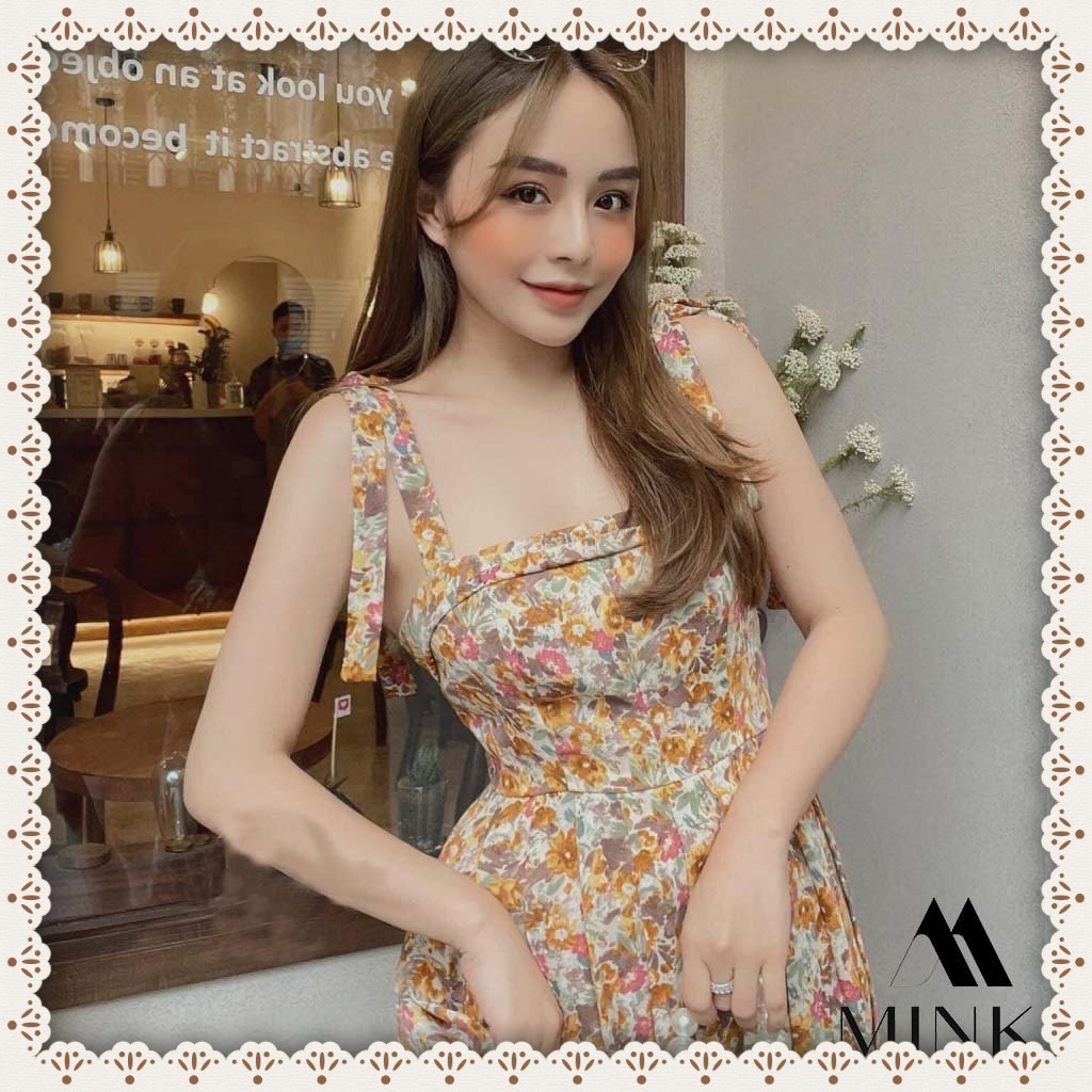 [HÀNG THIẾT KẾ] Váy Hoa Nhí Cột Nơ Vai (có mút) - Chất Liệu Voan Cát - Phiên Bản Hoa Cam | BigBuy360 - bigbuy360.vn