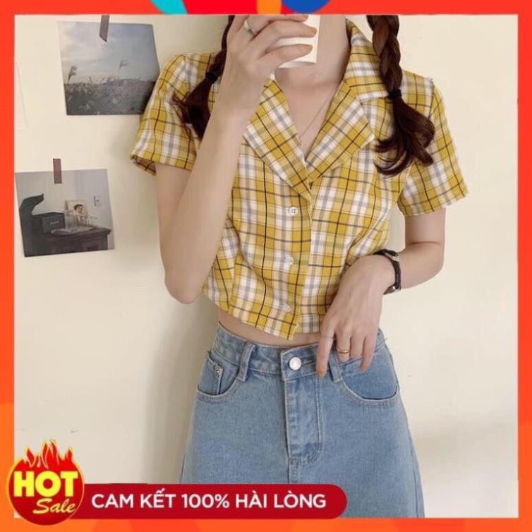 Áo sơ mi nữ croptop caro - Áo kiểu croptop nữ - Áo sơ mi nữ - vải đẹp - dưới 52kg ་