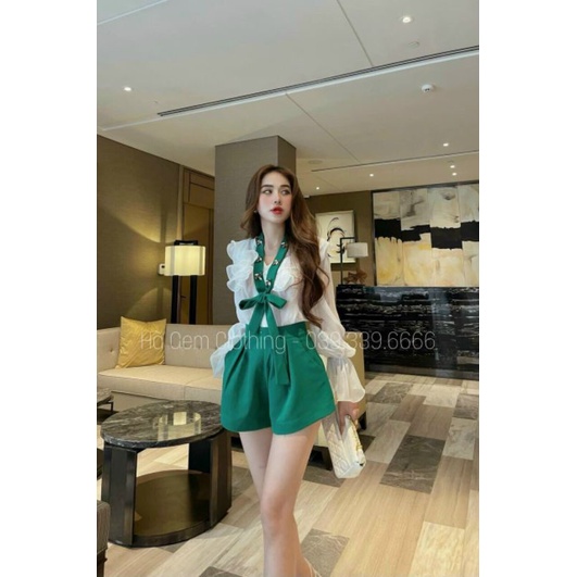 Sét Áo Bèo Nơ Chất Voan Kèm Quần Sooc