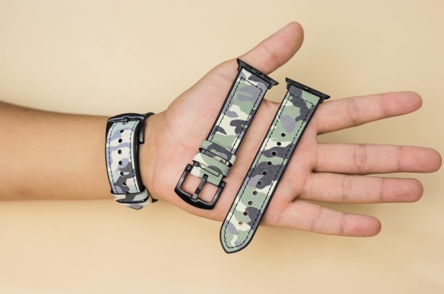 Dây cao su phối da in hoạ tiết camo cực chất dành cho apple watch