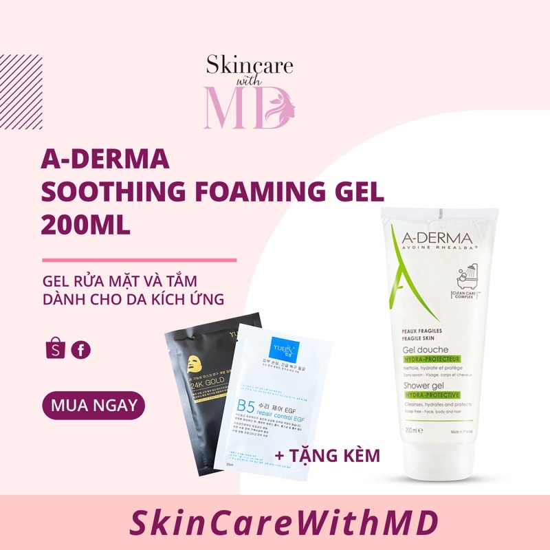 Sữa rửa mặt và tắm Aderma Gel Moussant Soothing Foaming gel cho da khô và da thường (CHÍNH HÃNG) | WebRaoVat - webraovat.net.vn