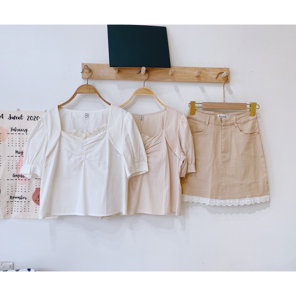 Áo thô trơn màu cách điệu phối ren Ulzzang style  Hàng quảng Châu