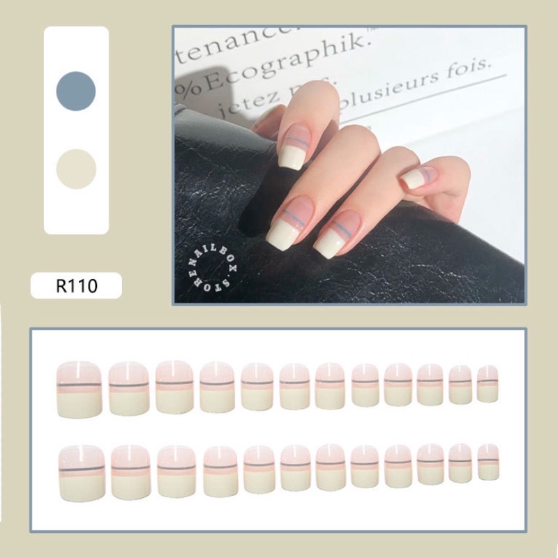 Bộ 24 móng tay D101 giả hoạ tiết xinh xắn, dáng móng ngắn tiện lợi ( Tặng kèm keo và dũa )