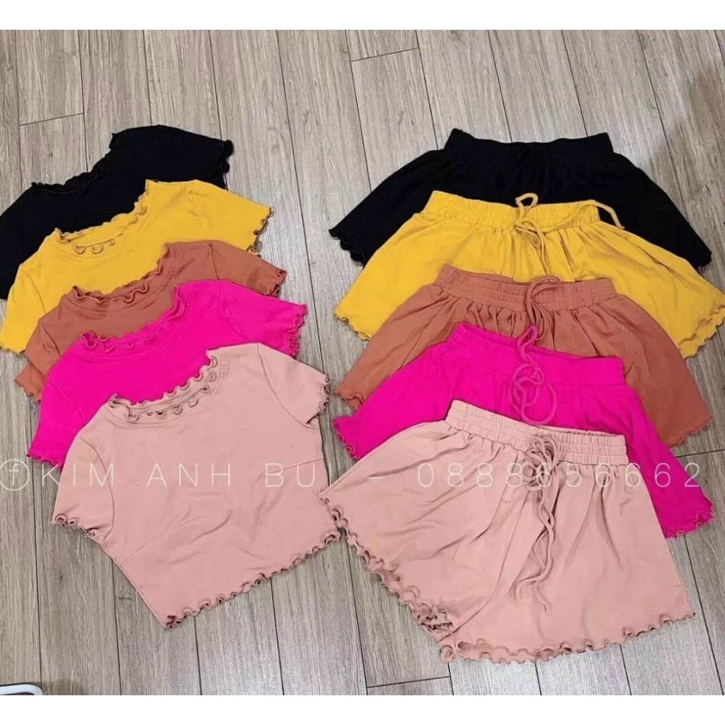 [9.9 Sales Freeship] Set bộ thun trơn basic, set đùi áo cổ tròn croptop quần sooc, bộ đùi trơn màu mặc nhà, đi chơi xinh