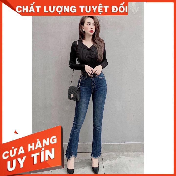 [ Hàng loại 1] Quần bò ống loe xẻ gấu cho nữ _Quần jean ống loe cạp cao