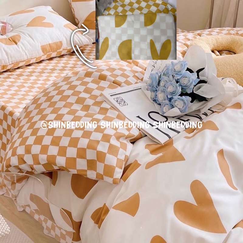 Set Bộ Vỏ Chăn Ga Cotton Poly Tim Phối Ga Ô Vuông ( 4 Màu Sắc) _Shinbedding