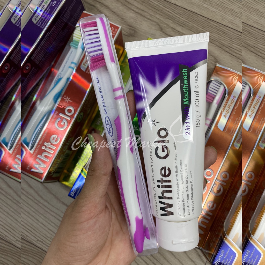 [Có Tem Nhãn] Kem Đánh Trắng Răng 2 in 1 White Glo 150g Chính Hãng