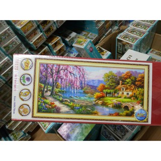 Tranh đính đá phong cảnh ngôi nhà bên suối y8175 kt 160x70cm