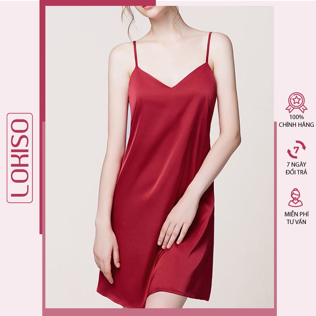 Đầm ngủ nữ lụa satin hai dây dài dáng suông chất lượng cao sexy LOKISO VD05