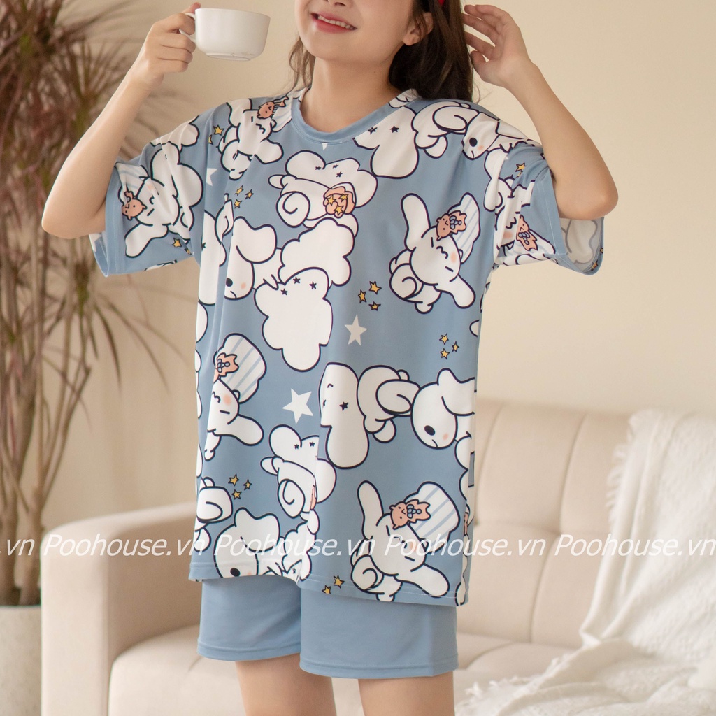 Pijama bộ đồ ngủ, bộ đồ nữ mặc nhà chất liệu cotton cộc tay áo phông, quần đùi - Miawear BN-BUNNY